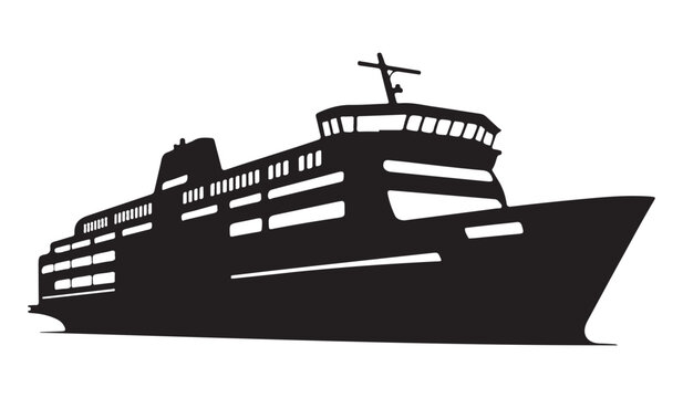  Silhouette of a large passenger ferry boat sailing on the water at night