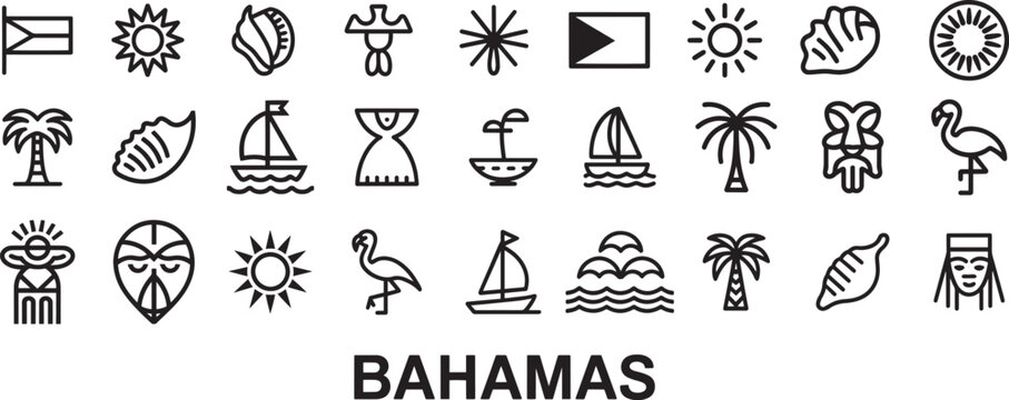 Bahamas line icons set bahamian symbols collection vector illustration isolated on transparent background