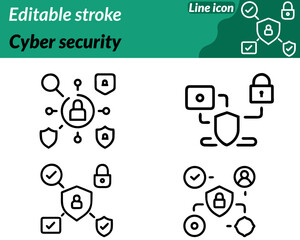 Cyber security set line icon. Ideal for IT security software data protection and tech branding this icon. Conveys trust reliability threat prevention and the safeguarding of digital systems.