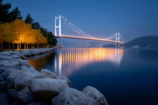 Osmangazi bridge illuminating izmit gulf at night