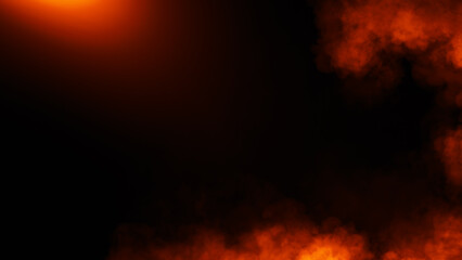 Divine light through a dark smoke and fog. The rays beam light. Spotlight on isolated black background.