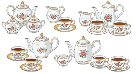 Host a delightful tea party with this elegant floral teapot and cup set, perfect for spring gatherings or vintage-themed designs!