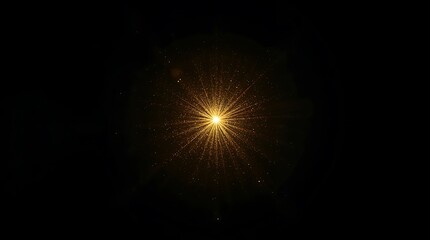 Bright golden starburst with glowing particles on a black background
