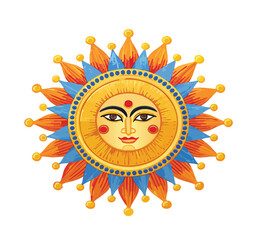 Radiant sun face with captivating gaze, a symbol of warmth and enlightenment, perfect for spiritual designs and uplifting creative projects today