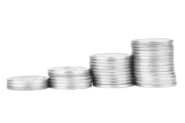 Silver coins on a white background