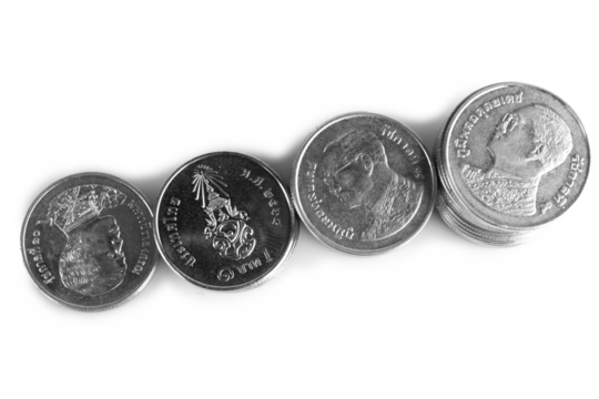 Silver coins on a white background