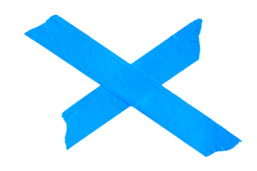 Blue adhesive sticky paper masking tape cut out design element, cross shape x
