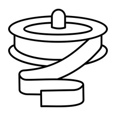 Reel with silk ribbon tape thin line icon, sewing tools concept. Vector graphics. Tape in roll with pin, handmade accessory sign on white background, style icon mobile or web design.