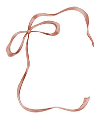 Watercolor elegant hand drawn brick or mute red color frame with wavy curly ribbon and bow in trendy, vintage retro styles. Perfect for wedding, birthday or party invitations or greeting card decor