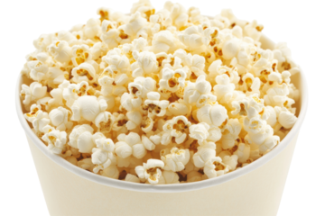 Popcorn In A Paper Cup. Classic Movie Snack For Entertainment And Leisure Isolated On Transparent Background