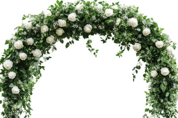 Floral Wedding Arch With Roses And Greenery. Elegant Decoration For Ceremonies Isolated On Transparent Background