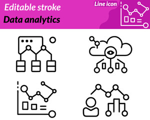 Data analytics set line icon. Digital accents represent data monitoring performance tracking and trend evaluation.Ideal for business intelligence research finance and tech platforms This icon conveys.