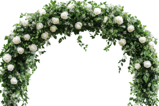 Floral Wedding Arch With Roses And Greenery. Elegant Decoration For Ceremonies Isolated On Transparent Background