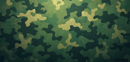Fototapeta premium Green camo pattern background khaki olive dark colors. Design imitates seamless military cloth. Camouflage texture suits protection hunting army clothes, uniform art backdrop. Creative woodland.