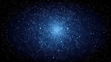 Obraz premium A dense cluster of small blue stars with a bright central glow against a dark starry background.