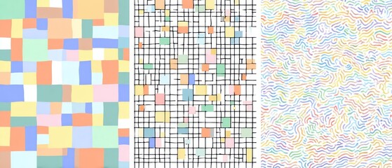 Colorful abstract patterns on a grid background.