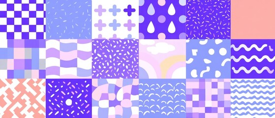 Collection of vibrant, playful patterns in pastel shades.
