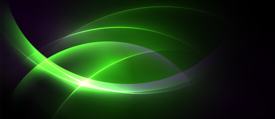 Abstract green curves radiate light. Dark background emphasizes vibrant, flowing shapes. Modern design, smooth gradients create dynamic visual effect.