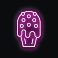 Bright purple neon sign depicting a cupcake with icing dripping over the sides