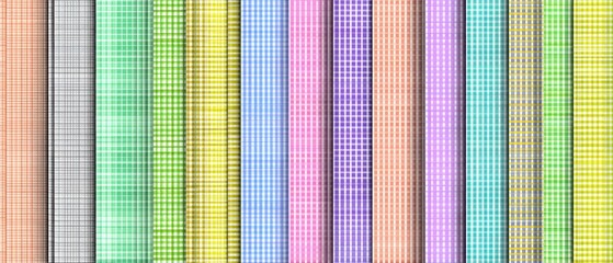 Colorful fabric swatches with a checked pattern.