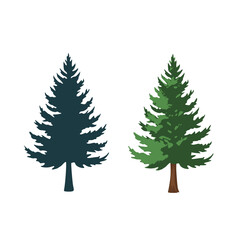 Vector Pine Trees in Green Evergreen Style for Forest Landscape Design, Winter Seasonal Backgrounds, Outdoor Nature Graphics, and Decorative Illustration Projects.