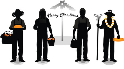 Diverse farmers and market vendors joyfully selling fresh colorful holiday produce at a bustling outdoor market showcasing seasonal fruits and vegetables