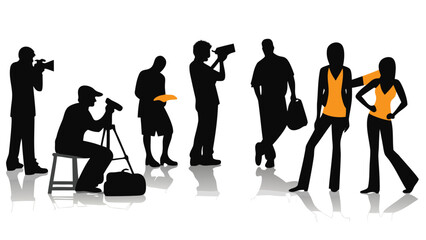 Fashion stylists and makeup artists preparing a model for a runway show or photoshoot showcasing beauty and style