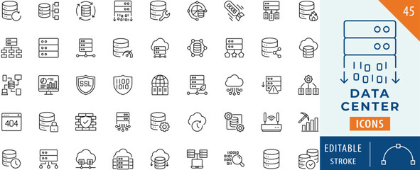 Data Center icon collection set. Editable stroke.