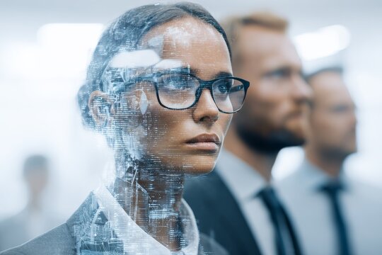 Business professionals analyzing data in a modern office during a technology-focused meeting - Powered by Adobe