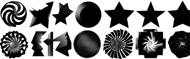 Collection of black and white abstract shapes.