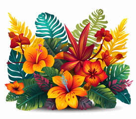 Exotic leaves and flowers forming a silhouette