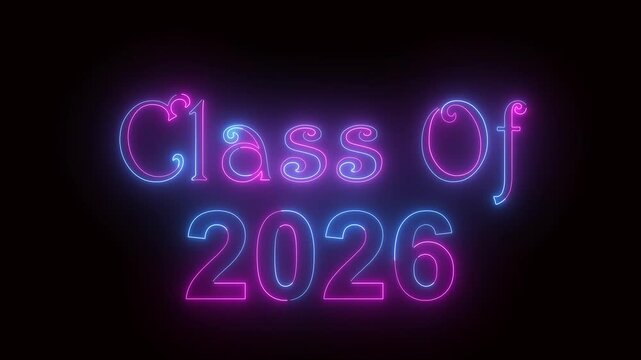glowing neon sign class of 2026 on the black background