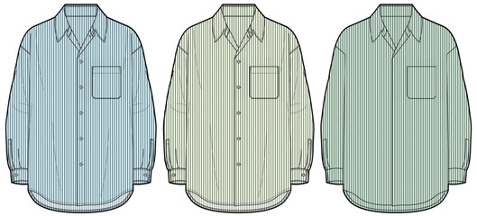 mens long sleeve striped shirt flat sketch vector illustration button down formal shirt technical cad drawing template