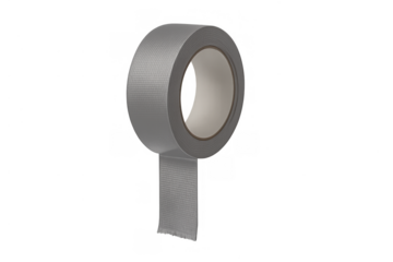 Silver gray duct tape roll with a piece unrolling, providing utility for fixing, sealing, and crafting needs