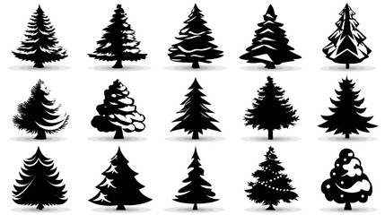 Obraz premium Christmas Tree Silhouettes Collection. Set of various evergreen fir tree shapes for winter holiday designs, festive celebrations, and seasonal graphics.