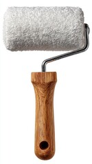 Obraz premium A detailed studio shot of a paint roller featuring a fluffy white roller head and a smooth wooden handle.