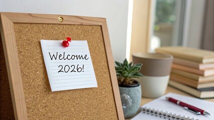 Cork Board with Welcome 2026 Note and Empty Space - 6