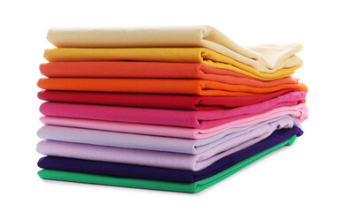 Stack of colorful clothes isolated on white