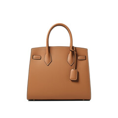 Classic Camel Brown Handbag with Structured Square Shape Isolated on a transparent Background