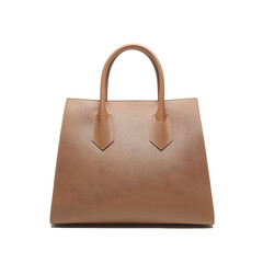 Front View of Minimalist Tan Leather Tote HandBag with Smooth Texture and Two Top Handles, png