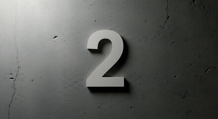 Number Two Sign on Concrete Wall in Minimalist Style