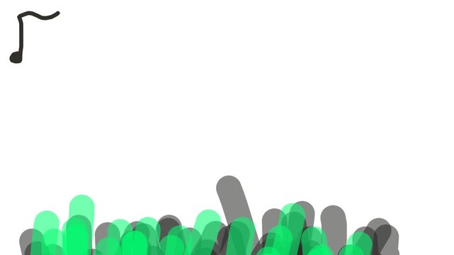 A musical note icon hangs in the top corner. Thick, colored tips flicker below, simulating a musical equalizer.