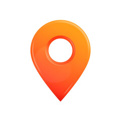 3D Rendered Bright Orange and Red Glossy Location Pin Icon Isolated on White Background