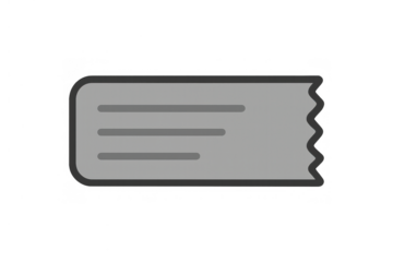 Ticket stub icon representing booking, voucher, event entrance, coupon deals, or boarding pass digital symbol on transparent background