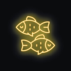 Bright yellow neon sign of two fish swimming, perfect for any aquarium or pet shop