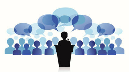 Dynamic silhouette of a speaker viewed from behind conveying a sense of performance music or presentation with a modern minimalist aesthetic