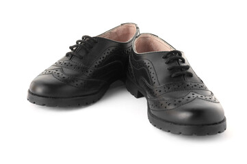 Pair of stylish kid's brogue shoes isolated on white