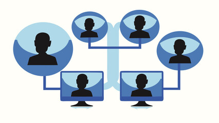 Diverse team members collaborating remotely their silhouettes visible within glowing digital screens representing global connection and modern communication