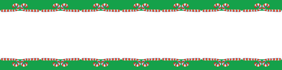 Vector background, frame, border from red candy cane. Horizontal top and bottom edging, decoration on theme sweet New Year and Christmas. For xmas design