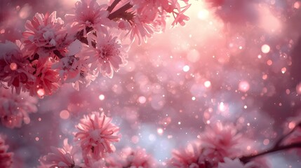 Pink Blossom Flowers with Soft Bokeh Light